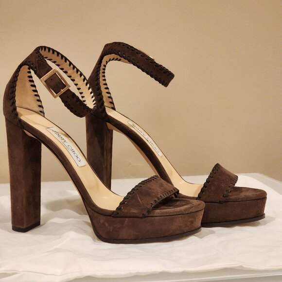 Excellent EU39 Jimmy Choo Platform Sandal Holly Chocolate Brown Suede - Picture 11 of 11